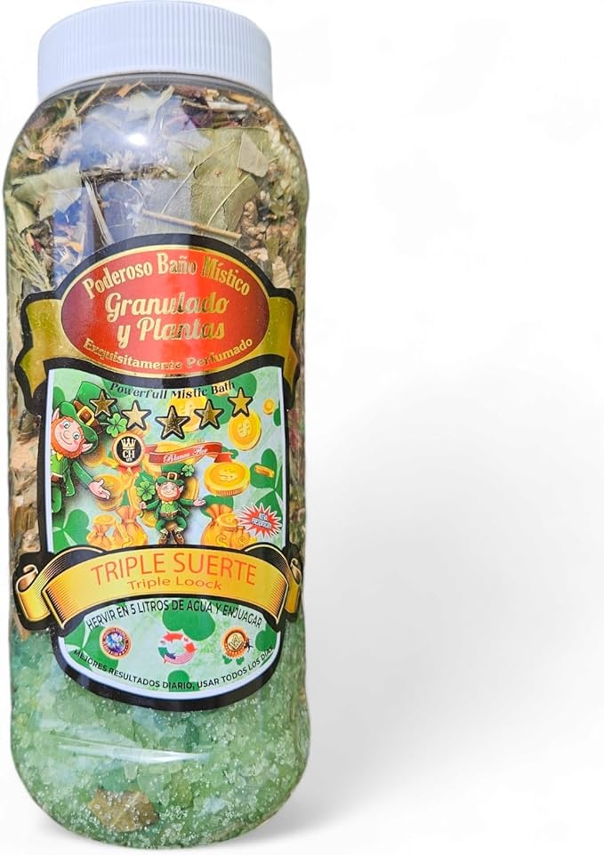 Spiritual Salt Bath Blend 16 oz with Aromatic Granules for Spiritual Cleansing, Luck, Protection, and Success (Triple Suerte)