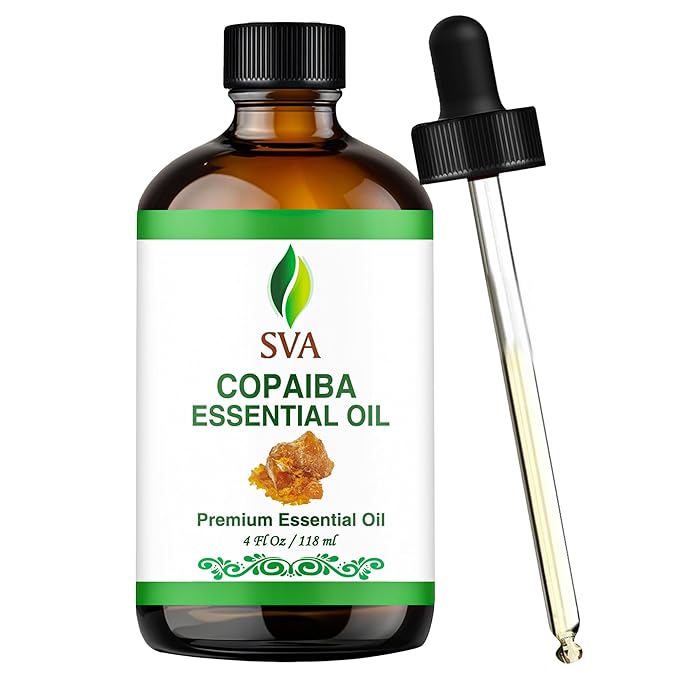 SVA Copaiba Essential Oil – 4 Fl Oz – 100% Natural Copaiba Oil - for Diffuser, Hair Care, Face, Skin Care, Aromatherapy, Scalp and Body Massage, Soap and Candle Making – with Dropper