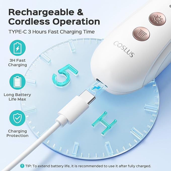 COSLUS C43 Professional Manicure Pedicure Kit, 5-in-1 Electric Nail File for Toenail Hand Feet Care - Wider Grinder for Thick Nails, Cordless, 5 Speed, for Men Women Seniors Home Salon, White (END10)