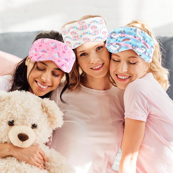 Cuffbow 6 Pack Plush Sleep Mask Set, Cute Plush Eye Masks for Sleeping, Soft Comfortable Travel Nap Blindfold, Sleepover Party Favors for Women(Unicorn,Colorful)