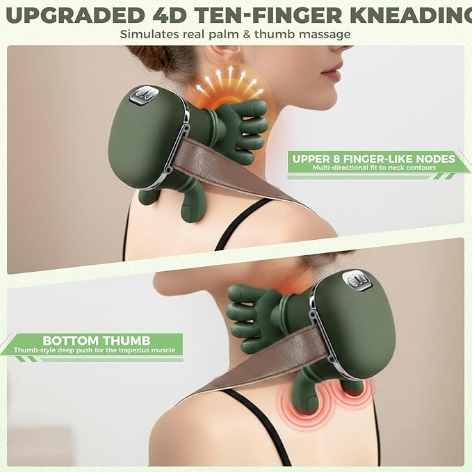 Shoulder and Neck Massager with Heat, 4D Bionic Heated Neck Massage with Fingers Simulates a Real Palm Massage for Pain Relief Deep Tissue, Relaxation Muscle Tension, Ideal Gift for Men Women