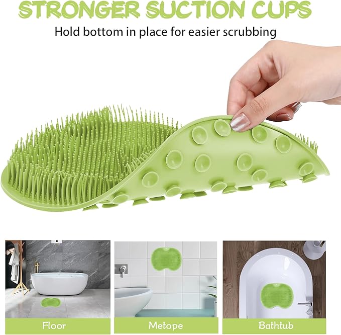 Shower Foot Scrubber, Wall Mounted Bath Massage Pad, Back Scrubber Back with Non Slip Suction Cups to Improve Circulation, Soothe Achy Feet (Green)