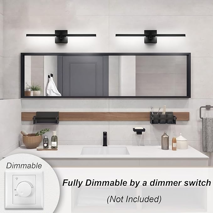 EDISLIVE Modern Dimmable LED Vanity Light 360° Rotatable Bathroom Vanity Wall Lighting Fixtures, 23.2 in Mirror Wall Sconce Fixtures for Bathroom Bedroom Makeup Living Room,6000K(Black)