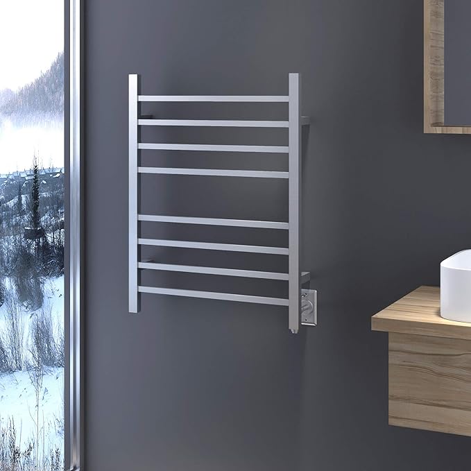 HEATGENE Towel Warmer, Heated Towel Warmer Rack, Wall-Mounted Hardwired/Plug-in Electric Towel Warmers for Bathroom, Hot Towel Rails - Brushed