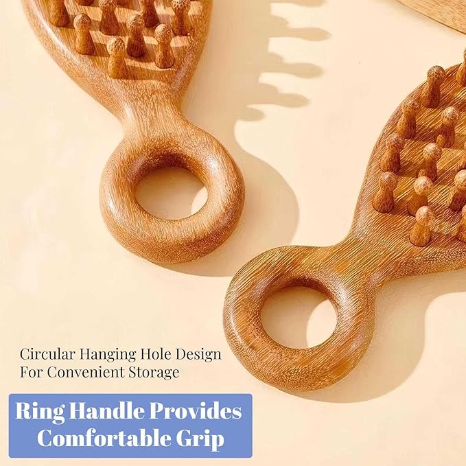 Sandalwood Head and Scalp Massager Comb, Wide Tooth Wooden Gua Sha Tool with Ergonomic Handle for Stress Relief, Headache, Neck and Shoulder Relaxation