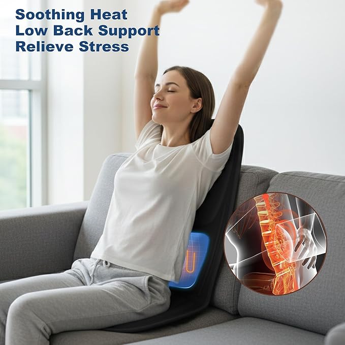 Back Massager with Heat, Massage Seat Cushion with 3D Back Support, 8 Vibrating Motors Massager Chair Pad for Full Body Pain Relief, Ideal Gift for Mother's Day/Lover/Parents/Friends