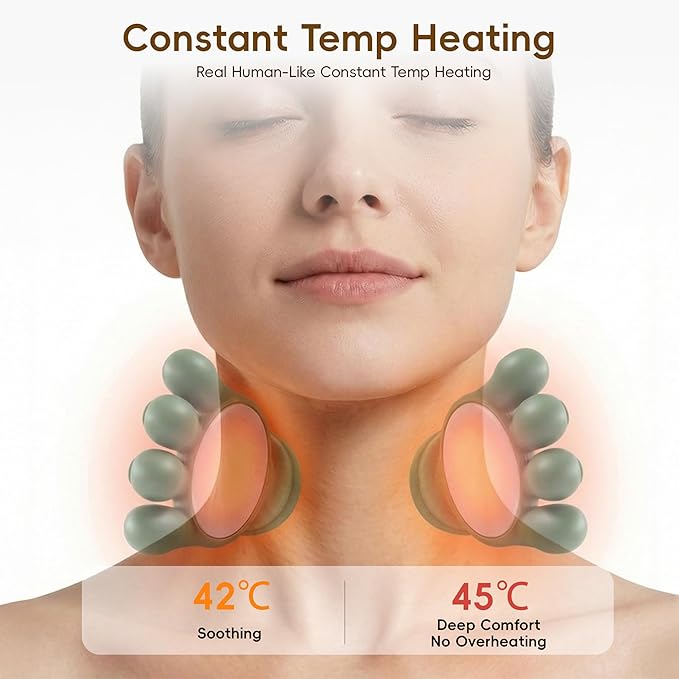 Shoulder and Neck Massager with Heat, 4D Deep Tissue Massage with Finger Pressure for Back, Neck & Shoulder, Portable Compact Design to Relieve Muscle Fatigue and Stiffness, Green