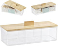 ZEXALOR Clear Bathroom Dresser Organizer - Cotton Ball Swab Holder with 3 Divided Compartments&Lid, Waterproof Transparent Small Plastic Storage Containers, Vanity Makeup Organization