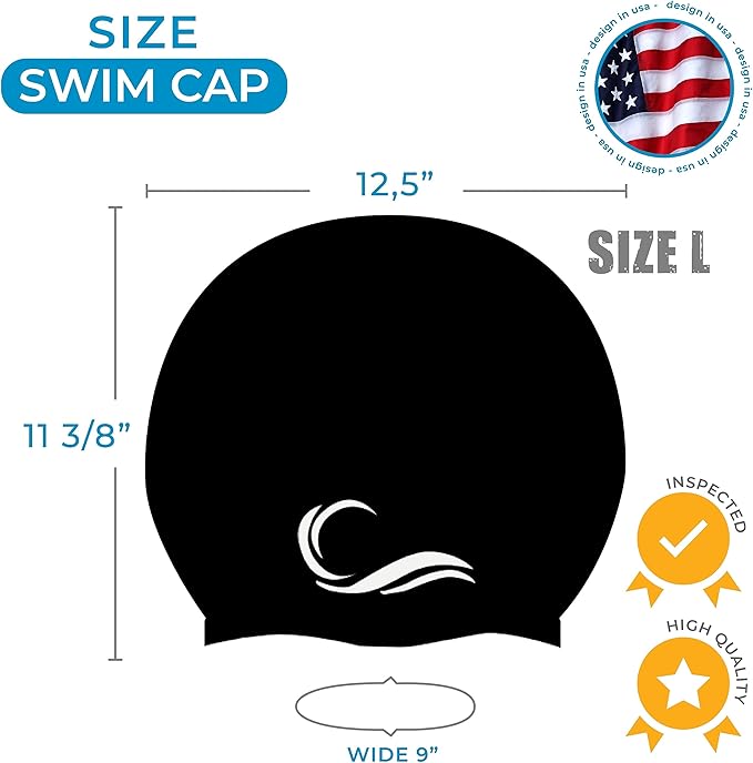 Interlaken Silicone Swim Cap (Check Size Before Buying) - Waterproof Black, Red & Blue Swim Cap