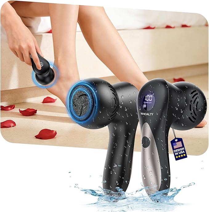 Rechargeable Electric Callus Remover for Feet with Vacuum, Pumice Stone Foot File for 100% Full Foot Care Coverage, 2-Speed & 3 Grinding Heads, Ideal Gift for Dead, Hard Cracked Dry Skin, Black