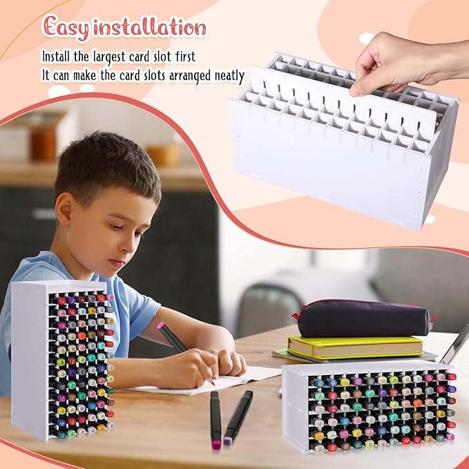 2 Pack Marker Storage Organizer Marker Organizer for Desk Holder Art Paint Pen Rack with Removable Divider to Store Paint Brushes Pens Color Pencils(10.83 x 5.12 x 5.12)