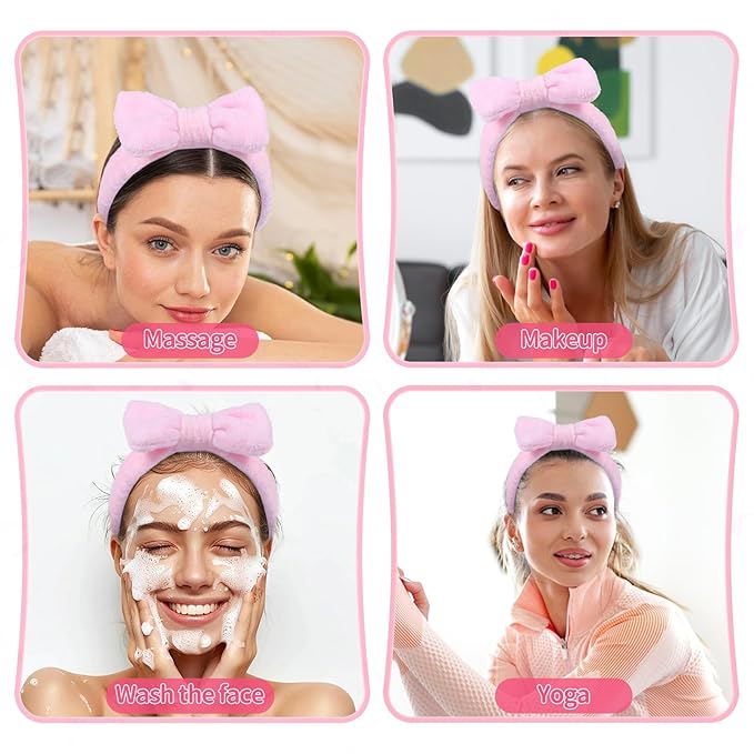 20 PCS Spa Headband Bulk, Pink Spa Headbands for Women Soft Hair Bands for Face Washing Skincare Headbands Hair Band Face Makeup Headband for Women Cosmetic Head Wraps for Shower Skin Care Yoga