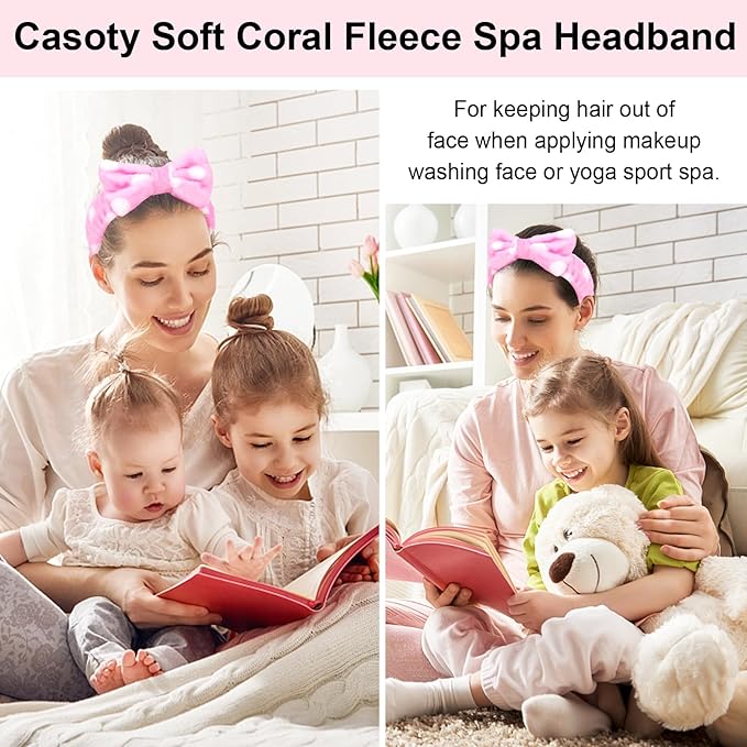 Casoty 12 Pcs Skincare Headbands, Spa Headband for Washing Face, Soft Coral Fleece Headbands for Makeup, Bow Hair Band, Make Up Accessoriesfor Face Washing Shower Skin Care Yoga