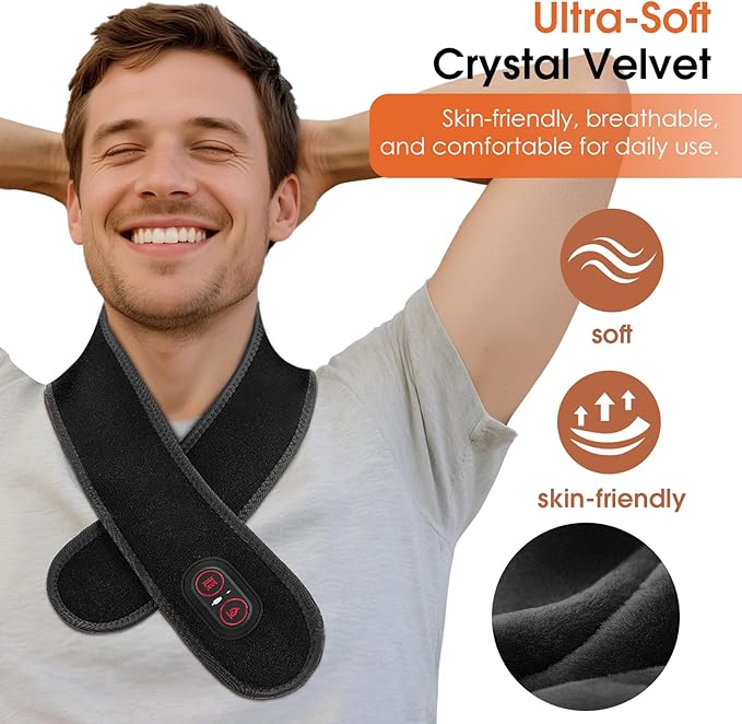 Cordless Neck Massager with Heat, Red Light Therapy for Neck, Neck Heating Pad for Pain, Heated Neck Wrap, 660nm 850nm, FSA Eligible HSA, Heated Neck Massager, 3000mAh Battery, Black