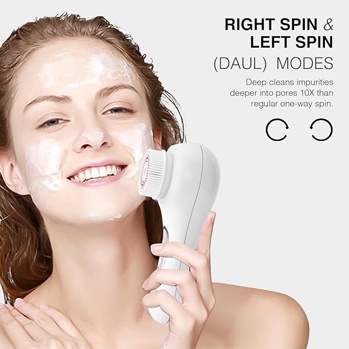 UMICKOO Electric Facial Cleansing Brush, 2-Way Rotating Face Scrubber for Daily & Deep Cleaning, 3 Modes, 5 Brush Heads, Rechargeable, IPX7 Waterproof for All Skin Types