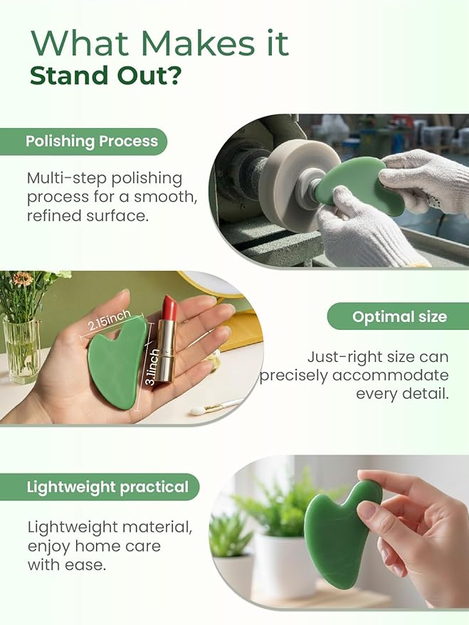 Gua Sha Facial Tools, Guasha Tool for Face & Neck, Gua Sha Scraping Massage Tool for Lymphatic Drainage & Puffiness Reduction (Light-Green)