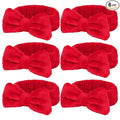 Casoty 6 Pcs Red Spa Headbands, Skin Care Headband, Soft Coral Fleece Makeup Hair band, Bow Hair Band for Face Washing Shower Skin Care Yoga