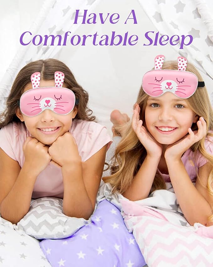 Miss Adola Sleep Mask for Kids - Valentines Gift for Kids Cute Silk Eye Cover for Sleeping Soft Kawaii Eyeshade Animal Eye Blindfold with Adjustable Strap for Girls Teens, Rabbit