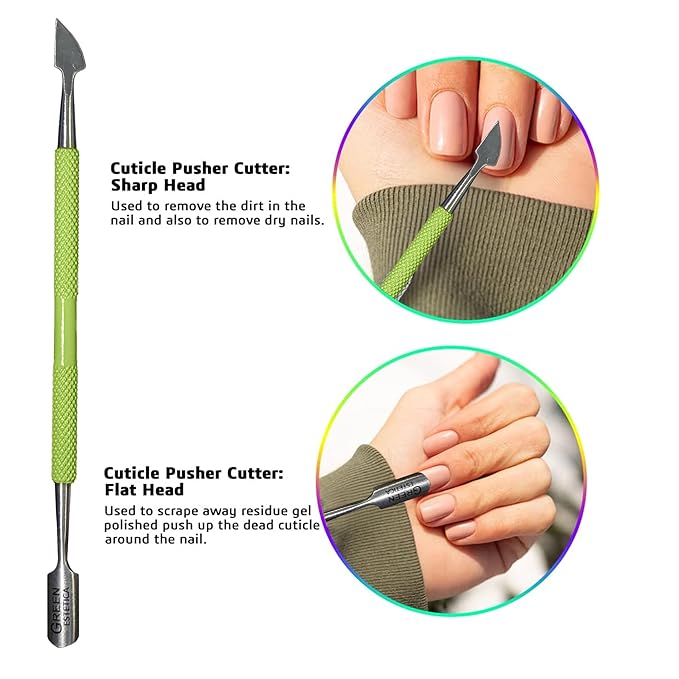 Professional Cuticle Trimmer Nail Cuticle Cutter Stainless Steel Cuticle Nippers with Sharp Blades Double Spring Manicure Tools for Nail Care Pedicure Home Spa (Green - Pusher Included)
