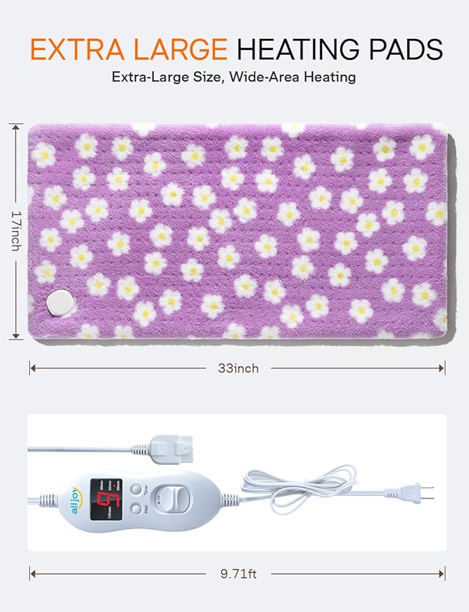 ALLJOY King Size Heating Pad for Back Pain Relief, 33”x 17” Extra Large Heating Pad for Period Cramps, Mothers Day Gifts for Mom, Heating Pad for Neck and Shoulders and Back with Auto Shut Off Timer