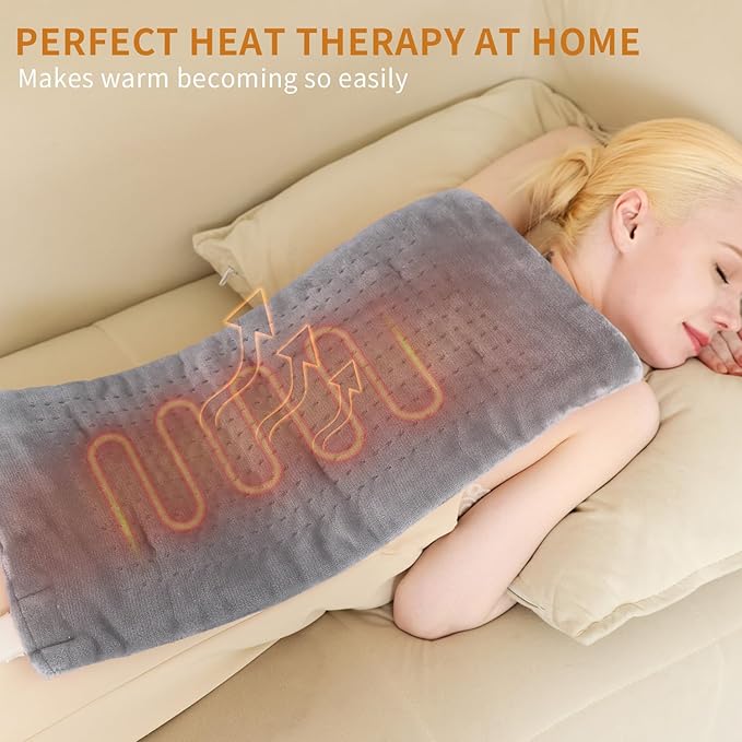Weighted Massaging Heating Pad,Heating Pads for Back and Shoulders,Heated Pad for Pain Relief, 3 Heat Settings 6 Massage,18 Relaxing Combinations,Auto Off,Gifts for Women Men, 20"*24", Light Grey