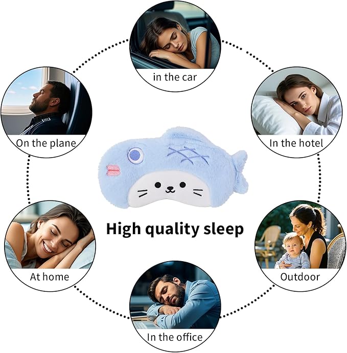 PERFECTSIGHT Sleep Eye Masks, Cute Sleep Eye Cover Lightweight Adjustable Eyeshade Mask Cover for Women Men Sleep Travel Nap, Blue Fish