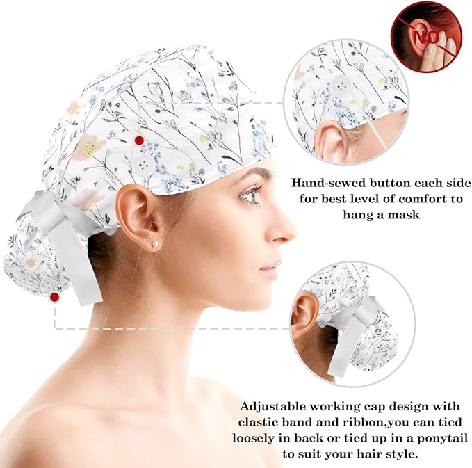 Scrub Cap with Hair Scrunchy, Ponytail Holder Surgical Cap