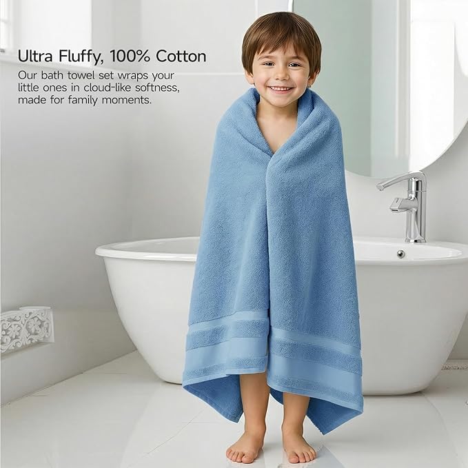 REDKISS 100% Cotton Bath Towels Set of 2, Extra Large Bath Sheets 35 X 70 Inches, Super Soft, Highly Absorbent & Quick Dry Shower Towels for Bathroom, Gym, Spa, Pool & Hotel, Dark Blue