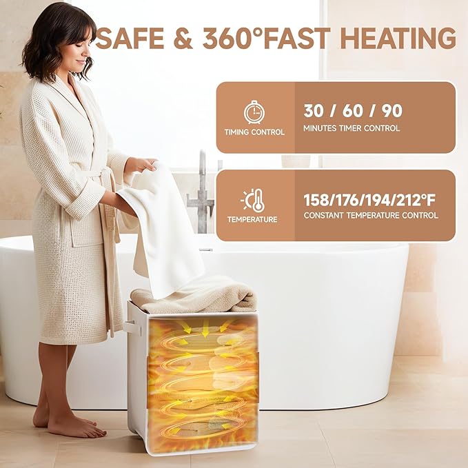 38L Foldable Towel Warmer for Bathroom, Home & Spa, Large Capacity for Oversized Towels, Blankets & Robes, 4 Temp Modes, Auto Shut-Off Timer, Perfect Spa Gift for Loved Ones