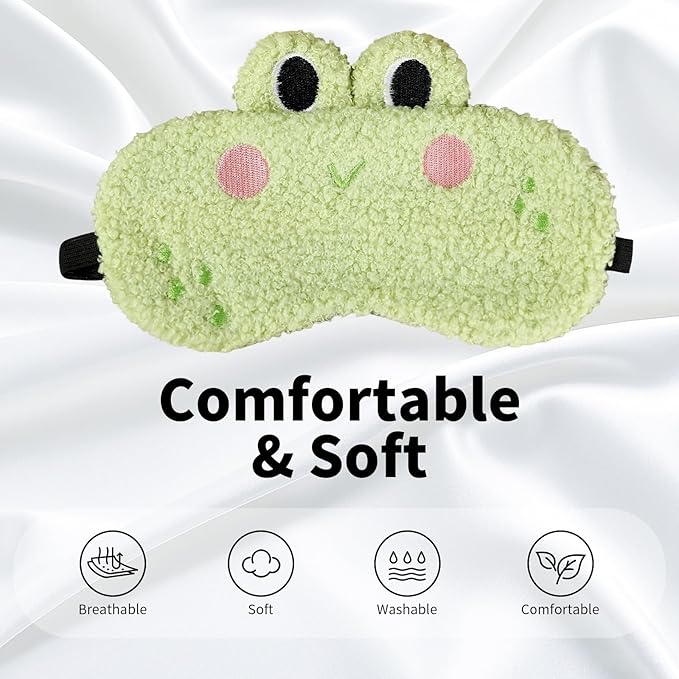 PERFECTSIGHT Sleep Eye Masks, Cute Sleep Eye Cover Lightweight Adjustable Eyeshade Mask Cover for Women Men Sleep Travel Nap, Crocodile Frog