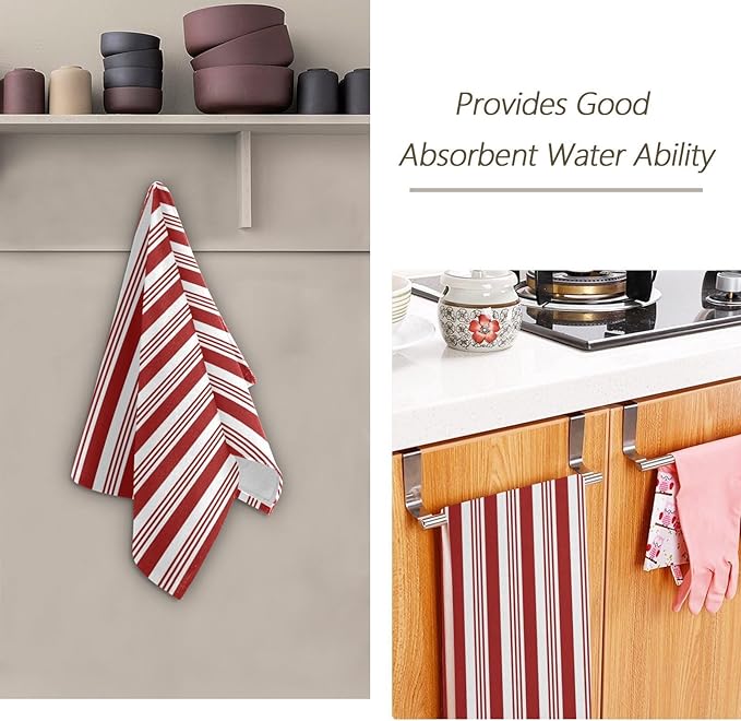 Abstract Red and White Striped Hand Towels for Bathroom Set of 2,Christmas Candy Cane Pattern Decorative Bathroom Towels for Bath,Face,Hair,Soft Absorbent Dish Towels for Kitchen Decor 28"x14"