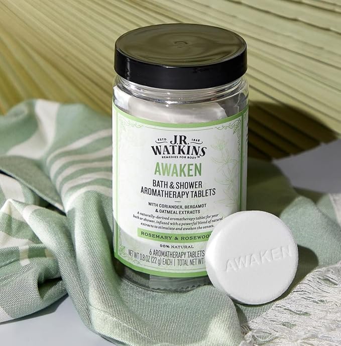 J.R. Watkins Awaken Bath & Shower Aromatherapy Tablets, Rosemary & Rosewood Shower Steamers, 5.6 oz