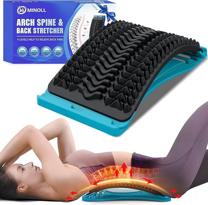 MINOLL Back Stretcher for Lower Back Pain Relief, Multiple Level Adjustable Arch Lumbar Back Cracker Board, Back Cracking Device, Back Massager for Scoliosis, Spine Decompression Support