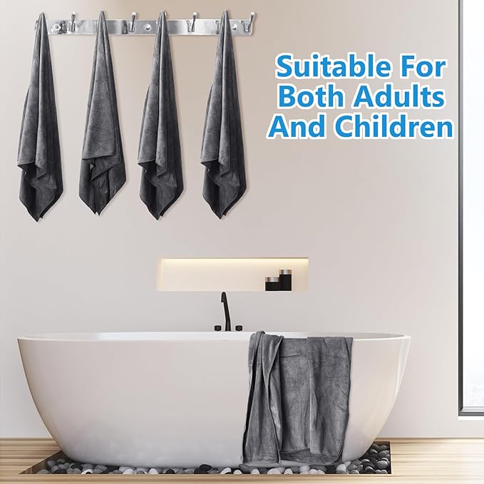 SmoothNovelty 16 Pack Microfiber Bath Towels Bulk 27'' x 60'' Oversized Beach Towel Highly Absorbent Extra Large Soft Drying for Shower Pool Salon Sauna Bathroom Gym Party (Simple,Dark Gray)