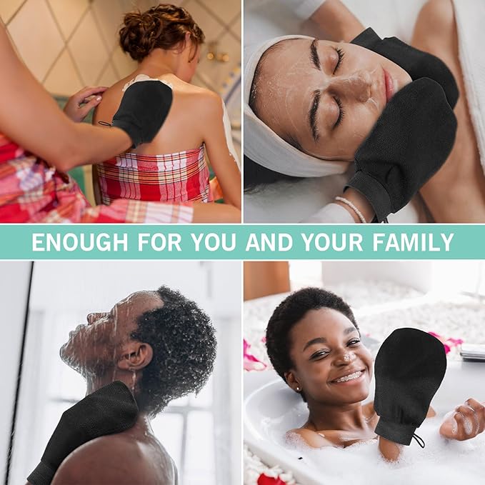 FoldTier 20 Pcs Exfoliating Glove Bulk Summer Exfoliator Mitt Body Scrubber 150d Viscose Fiber Skin Korean Scrub Mitt for Spa Massage Dead Skin Remover for Men and Women (40 Pcs,Black)