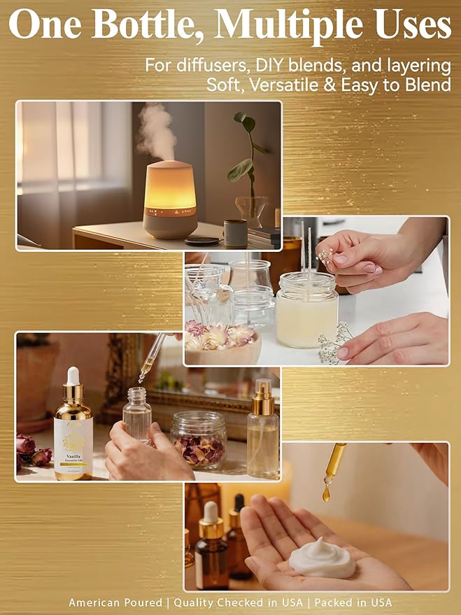 100% Pure Vanilla Essential Oil, 4 Fl Oz, Vanilla Oil for Diffusers, Home Fragrance & Aromatherapy, Essential Oils for Diffusers for Home & Skin & Home Care, Candle Scents for Candle Making