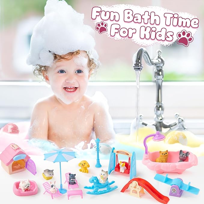 Toylink Bath Bombs for Kids with Surprise Inside for Girls Boys, 12 Pack Kids Bath Bombs with Dog & Cat Toys Pretend Playset Handmade Bubble Bath Fizzies Birthday Christmas Gift Set