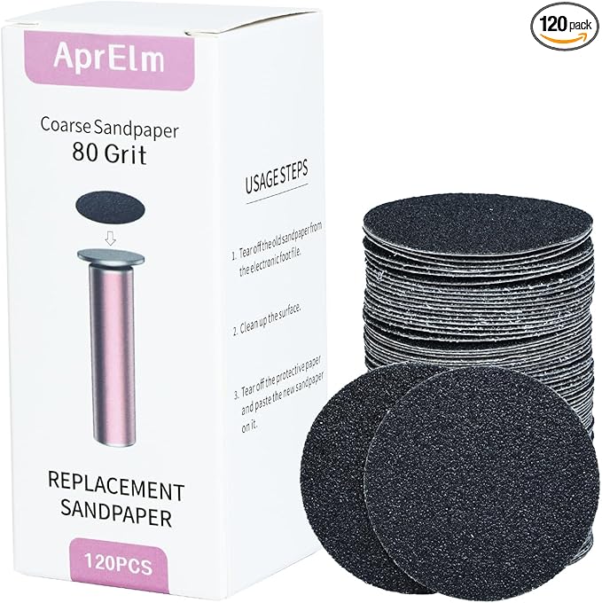 120pcs Replaceable Sandpaper for Electric Foot Callus Remover, Coarse/Medium/Fine Electric Foot File Replacement Pads (Coarse 80 Grit)