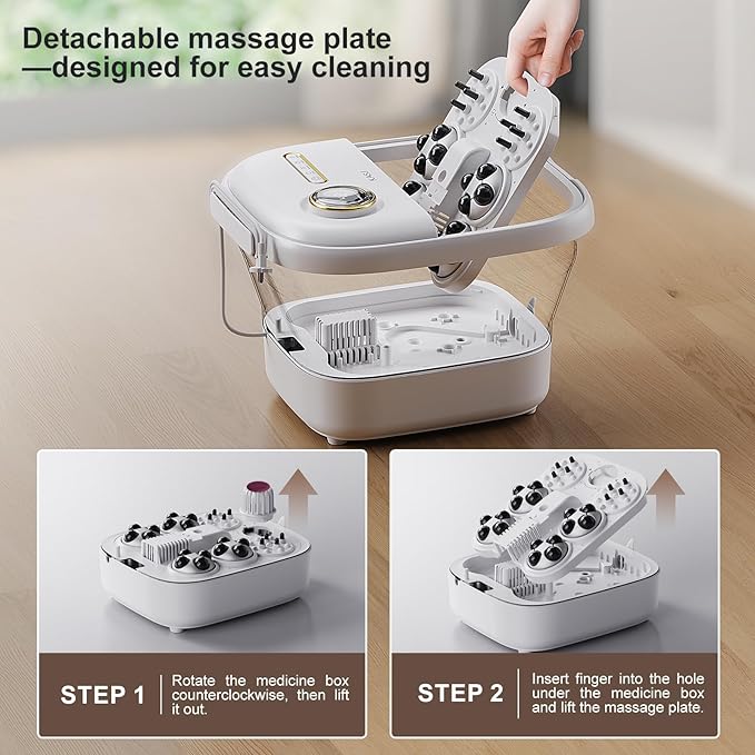 KASJ Collapsible Foot Spa with Electric Rotary and Hydro-Jet Massage, Foot Bath with Heat, 24 Shiatsu Nodes (16 Rotating and 8 Pressing), Bubble, Temp Control, Pedicure Foot Spa Tub for Stress Relief