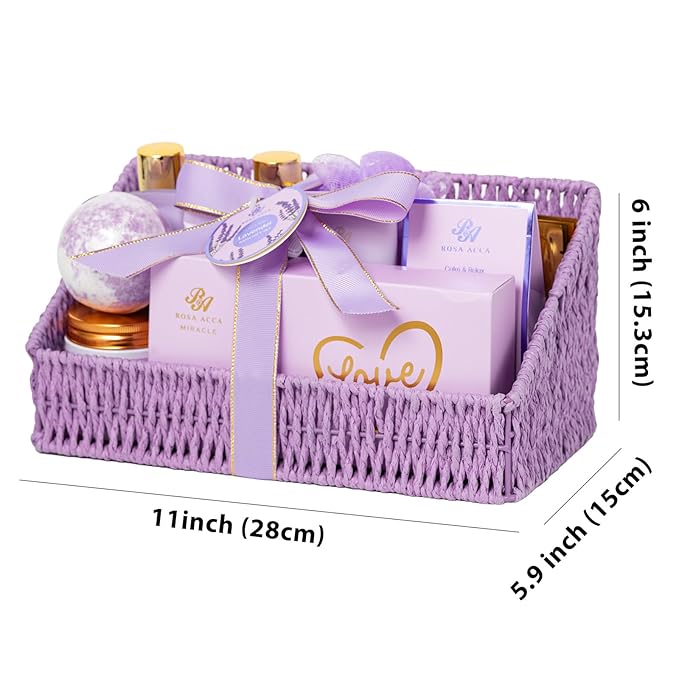 Mothers Day Gifts Basket for Mom, 32 Pcs Lavender Bath and Body Gift Basket Set for Women, Hydrating Facial Skin Care Set, Home Spa Self-Care Basket Set, Birthday, Anniversary, Wife