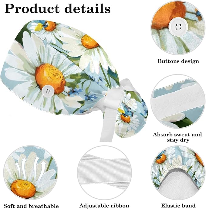 Scrub Cap with Hair Scrunchy, Ponytail Holder Surgical Cap