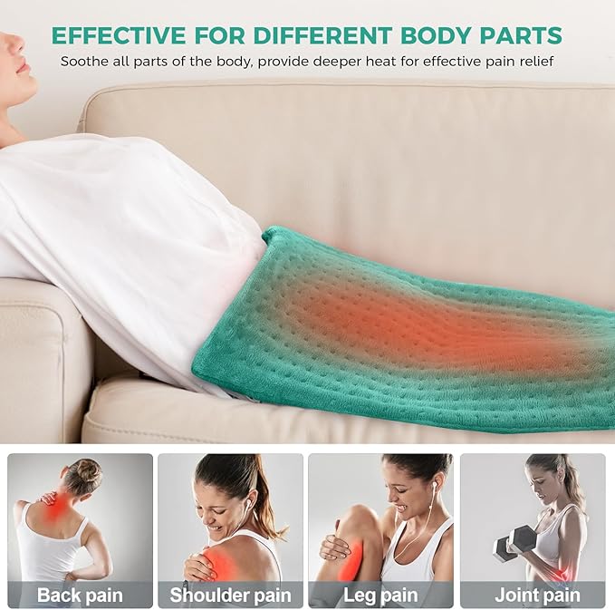 NOWWISH Heating Pad for Back Pain Relief & Period Cramps, 33x17 Inches Large Electric Heating Pad with 10 Heat Settings, Timer & Auto Shut-Off, Machine Washable, Mothers Day Gifts for Mom Women, Green