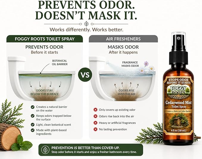 Cedarwood Pre-Poop Toilet Spray – Stops Odor Before It Starts, Bathroom Odor Eliminator, 4 oz (200+ Uses), Travel, Home & Work