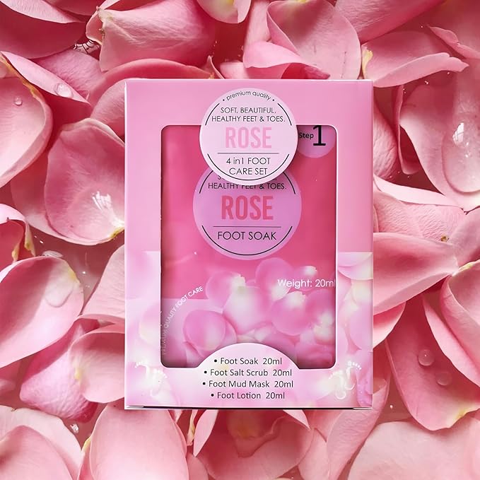 Rose Jelly Pedicure Kit Foot Soak Set - Foot Spa Soak Salt Scrub Intensive Softening Exfoliating Moisturizing,Mud Mask,Urea Cream Lotion for Women and Men,Spa Gift for Pedicure