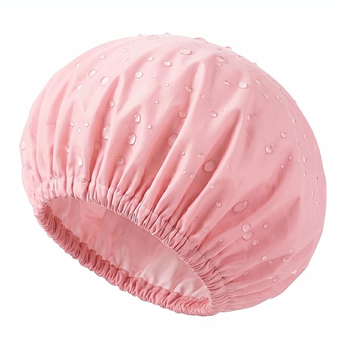 Aquior Shower Caps, Reusable Shower Cap for Women, Waterproof Layer Hair Cap, Large Size for All Hair Lengths,for Girls Spa Home Salon Use (Pink)