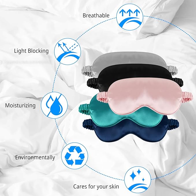 1 Pack Sleep Mask, Silk Eye Mask with Elastic Strap, Breathable Eye Mask for Sleeping,Travel, Girls, Women, Men (Black)