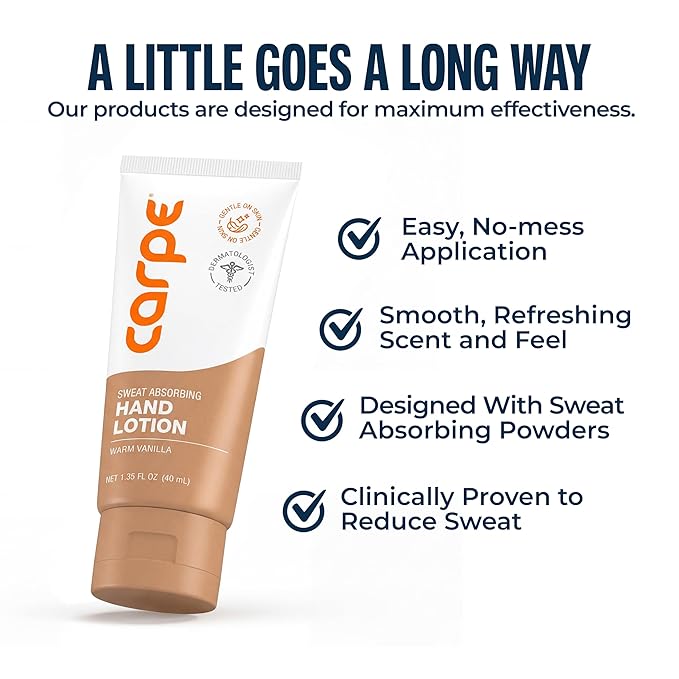 Carpe Sweat Absorbing Hand Lotion, A dermatologist-recommended, smooth lotion that helps stop hand sweat, Great for hyperhidrosis (Warm Vanilla)