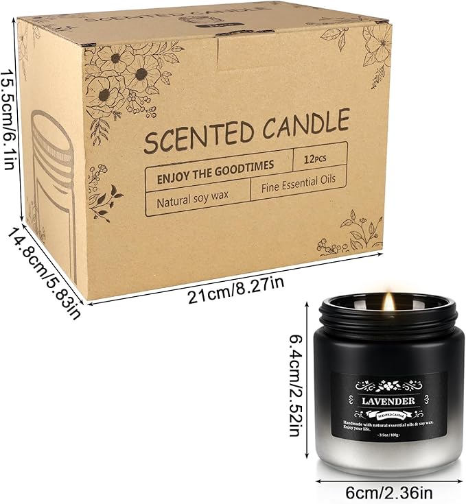 Fclayvts Scented Candles Set - 24 Pack Gradient Black Men Candles for Home Scented, 3.5 oz, Aromatherapy Soy Candle Gifts Set for Men, Birthday, Valentine, Christmas, Anniversary Present for Him