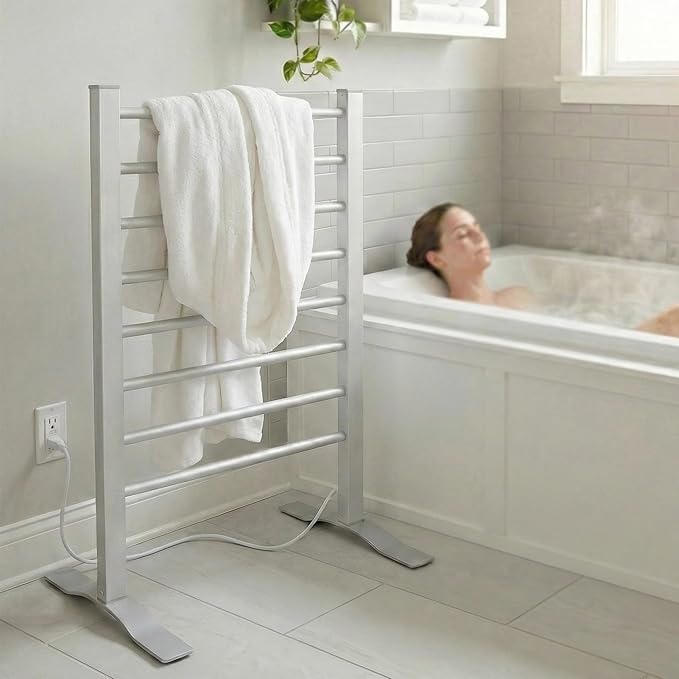 Heated Towel Rack with Timer, 8-Bar Electric Towel Warmer for Bathroom, Fast Heating Towel Dryer Freestanding or Wall Mount, Auto Shut-Off, Space-Saving Design
