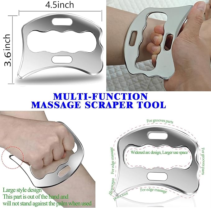4 in 1 Muscle Scraper Tool Set, Stainless Steel IASTM Scraping Tools for Physical Therapy, Point Trigger Point Massage Tool for deep Tissue Pain Relief